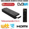 WWIO Decoder Digitale Terrestre DVB-T2 Stick Full HD HDMI Ricevitore HEVC H265 10Bit