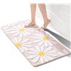 QJHOMO Tappeto da bagno beige con margherite, antiscivolo, lavabile, morbido e assorbente, fiori bianchi e gialli 60 x 120 cm