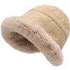 ZLYC Cappello da Donna Invernale Peloso con Bordo Arrotolato in Pelliccia Sintetica con Fodera in Pile, Cachi Massiccio., Taglia Unica