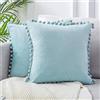 Dencalleus Set 2 Copricuscino Divano con Velluto con Palline Federe per Cuscini Quadrate 45x45 cm Copricuscini Copri Cuscino Decorativo Bohémien Fodera per Soggiorno Camera Letto Auto Azzurro