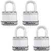 Master Lock M1XQCCSEN - Lucchetto in acciaio laminato Magnum largo 3,5 cm, diametro 1,5 cm, spazio per grillo, confezione da 4, argento, anello da 2,5 cm