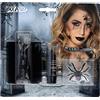 Boland 45097 - Set trucco con vedova nera, 1 tessuto in tulle, 1 rossetto, 4 adesivi, 1 matita per trucco e 1 gel glitterato, trucco, set, trucco, ragno, strega, Halloween, carnevale, festa a tema