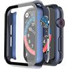 Misxi [2 Pezzi Cover Con Vetro Temperato per Apple Watch SE3/SE2/SE/Serie 6/Serie 5/Serie 4 40mm, Custodia Rigida Protezione Totale HD Clear Pellicola Protettiva Per iWatch, 1 Blu + 1 Trasparente