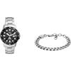 Fossil Orologio da uomo Blue Dive e Bracciale in acciaio inossidabile argento, Set
