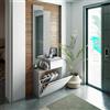 Dmora - Mobile da ingresso Waltham, Scarpiera multifunzione con specchio, Armadio a 1 anta e 1 cassetto, 61x28h185 cm, Cemento e Bianco lucido