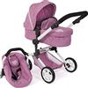 Bayer Chic 2000 - Passeggino per bambole Linus, passeggino combinato 3 in 1 per bambini dai 4 agli 8 anni, set di passeggino per bambole, jeans rosa
