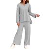 FANCYINN Donne 2 Pezzi Outfits Sweatsuit Manica Lunga Button Pullover Sciolto Top e Pantaloni Gamba Larga Lounge Set Tracksuit Grigio M