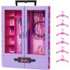 Barbie - Armadio Moda Fashion accessorio con ante semitrasparenti, vani portaoggetti, appendiabiti estraibile, 6 grucce, Giocattolo e regalo per bambini 3+ Anni, HJL65