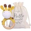 Youuys Giocattolo Sonaglio Neonati in Legno, Con Suono, Massaggiagengive All'uncinetto, Giochini Dentizione Neonati, Animali Morbidi Giocattoli, Regalo per Neonati Bambini (Giraffa)