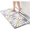 QJHOMO Tappeto da bagno grigio, carino tappeto da bagno con margherite, antiscivolo, lavabile, con fiori bianchi e gialli, morbido tappetino da doccia assorbente, 60 x 120 cm