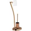 Relaxdays Set da Accessori per WC, Porta Scopino in Acciaio Inox e Portarotolo, Piantana, HxLxP: 75 x 21 x 26 cm, Rame