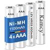 KAMCY Batterie AAA ricaricabili con 1200-1500 cicli, Pile Ricaricabili AAA Ni-MH, Ad Alta Capacità 1100mAh, Confezione da 4
