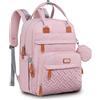 BabbleRoo Zaino per pannolini con fasciatoio per neonati, grande capacità, borsa per pannolini multifunzione, impermeabile, borsa da viaggio con custodia per ciuccio staccabile, rosa