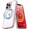 Pepmune Cover Magnetica per iPhone 12 Pro Max Custodia Compatibile con Magsafe Trasparente Placcatura Disegno Copri Fotocamera Antiurto Case Sottile Antiingiallente Cover per iPhone 12 Pro Max Rosa