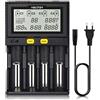 COSOOS Caricabatteria 18650, Caricatore Universale a 4 Alloggiamenti MiBOXER Smart, Display LCD Automatico, Ricarica Rapida Li-ion LiFePO4 Ni-MH Ni-Cd AA AAA C 18350 18500 18700 20700 21700 RCR123