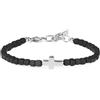 GAVU Bracciale Croce da Uomo in Acciaio Inossidabile con Perline Quadrate di Pietre Naturali e Cristalli