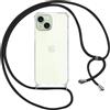 Pnakqil Cover per iPhone 15 Plus con Cordino, Trasparente Custodia con Laccio Tracolla Cellulare Girocollo Collana Protettiva per iPhone 15Plus, Nero