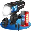 FISCHER Set di luci a LED per bicicletta Twin Stop 100 + 80 lux, con modalità sensore, lunga durata, alloggiamento in alluminio stabile, colore nero, 1 pezzo