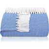 Gräfenstayn Premium Copriletto con frange - 100% cotone - 220 x 240 cm XXL - Coperta estiva a spina di pesce - Coperta di cotone come coperta da letto, coperta da divano (Blu)