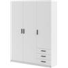 CAPALDO Armadio Guardaroba 3 Ante 3 Cassetti Con Barra Appendiabiti Bianco