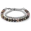 10:10 Bracciale Uomo Donna Pietre Naturali 6 mm - Catena Veneziana in Acciaio Inox Lucida - Stile Boho, Casual, Minimal - Elegante, Regolabile e Resistente. Made In Italy (Rodonite)