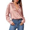 Zeagoo Camicia da donna in raso, con scollo a V, casual, in seta, a maniche lunghe, Colore: rosa., XL