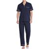 COLORFULLEAF Pigiama da uomo, 100% cotone, a maniche corte, con bottoni, estivo, in due pezzi, biancheria da notte, blu navy, XL
