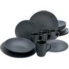 CreaTable, 20537 Serie Vesuvio Black, set di stoviglie da 16 pezzi, servizio combinato in gres porcellanato, lavabile in lavastoviglie e microonde, made in Portogallo