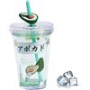 BSOMAM Graziosa borraccia da 450 ml con cannuccia, glitterata, a doppia parete, con cannuccia, tazza kawaii, fragola, kawaii, roba kawaii, avocado, per regali (verde)