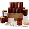 MILIVIXAY - Confezione da 12 barattoli per candele, in vetro ambrato, 355 ml, con coperchio e kit per la creazione di candele, vuoti, contenitori per spezie e polveri