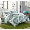 Chic Home Set copripiumino reversibile Bed in a Bag, colore verde, per letto matrimoniale/queen size (3 pezzi), Ibiza, con motivo bohémien, in microfibra, con retro stampato geometrico, copripiumino e