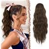 FESHFEN Coda Capelli Extension Ondulata, Lunga Coda di Cavallo Extension con Coulisse Ricci Posticci Sintetici Finta Capelli Misto Marrone e Ramato Chiaro Ponytail Extensions Per Donna, 45 cm