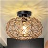 LynPon Boho Plafoniera Corda di Canapa Intrecciata Gabbia in Rattan Vimini Retro Rustico Lampadario Costiero per Camera da Letto Corridoio Ingresso Cucina