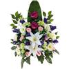 DRW Centro di fiori artificiali per cimitero, matrimoni, Chiese con lilium, gerbere, rose e lillà 70x50x28 cm