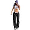 Vagbalena Jeans Larghi da Donna Retrò Estetica Y2k a Vita Bassa con Tasche, Svasati alla Moda, Cargo Streetwear Anni '90 (Nero, S)