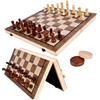 RATSTONE Scacchiera，Scacchiera In Legno，Scacchiera Professionale，Scacchi 2 in 1, scacchi magnetici pieghevoli fatti a mano con pezzi grandi, giocattoli e regali per bambini, 39 x 39 CM
