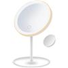 Bavokon Specchio per il trucco illuminato con ingrandimento | Specchio LED Vanity illuminato 3 colori dimmerabile | Specchi da trucco da tavolo girevoli ricaricabili USB per donne e ragazze