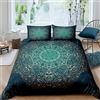 Loussiesd Set di biancheria da letto con copripiumino e 2 federe, in stile bohémien con mandala, decorativo, esotico, floreale, per ragazze, bambini, donne, chic, colore: verde dorato