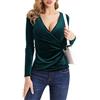 Rongseng Donna Maglietta a Maniche Lunghe Termica Maglia in Velluto Sexy Scollo a V Croce Aderente Crop Top Camicette Eleganti Casual Slim T-Shirt Pullover Moda Cerimonia Maglione per Autuno Inverno