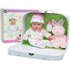 JC TOYS - La Baby - Set regalo con custodia da viaggio | Bambola caucasica da 28 cm con corpo morbido | Lavabile | Simpatico vestito, bottiglia, ciuccio e coniglietto di peluche | per bambini dai 12