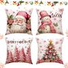 Allony Cuscini Natalizi per Divano, Federe in Lino Rosa 45x45 cm, Decorazioni Natalizie per Casa - Set da 4 Pezzi