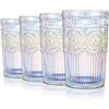 Joeyan Set di 4 Bicchieri da 370 ml Iridescent Romantic, Bicchieri in Vetro a Rilievo per Acqua, Succo, Cocktail e Altre Bevande, Tumbler Vintage Colorati per casa e Regalo per Il Bar.