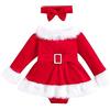 Carolilly Natale 2Pz Completo Neonata Abito Natalizio Bambina Pagliaccetto Maniche Lunghe Santa Tutina Elegante Rosso Con Cintura + Fascia (Rosso, 3-6 Months)