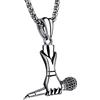 Pauro Collana da uomo con ciondolo a forma di microfono cantante, in acciaio inox, stile hip hop, punk, rock and roll