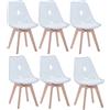 BenyLed Set di 6 sedie da pranzo in stile scandinavo design retrò sedie laterali in acrilico trasparente sedia in cristallo con cuscino in PU (Bianco)