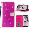 EuoDuo Compatibile con Samsung Galaxy S21 Cover Libro Ragazza Glitter Custodia in PU Pelle Luccicante Portafoglio con Porta Carte Magnetica Protettive Wallet Case - Rosso rosa