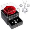 Sunia Festa della Mamma Idee Regalo, Vera Rosa Eterna con Collana Argento 925 Donna con e Orecchini, Rosa Stabilizzata Vera, Idee Regalo Donna, Regalo Mamma Compleanno, Regalo Festa della Mamma