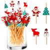 Bekeify 200 Pezzi Bastoncini da Cocktail 12cm Stuzzicadenti Lunghi per Frutta con Quattro Modelli Natalizi Spiedini in Legno di bambù per Cocktail Aperitivo Antipasti Dessert Forniture Natale Feste