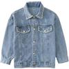Rolanko Giacca Jean per Ragazze, Giacca Trucker di Base in Denim Invecchiato Abbottonatura Camicie di Jeans, Blu Perla, Taglia: 130