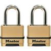 Master Lock, Lucchetto resistente alle intemperie con combinazione ripristinabile per uso esterno, confezione da 2, M175LFEC2, oro, 3 x 5,1 x 9,8 cm
